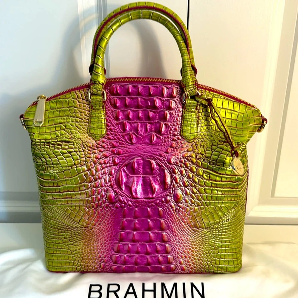 NWT Brahmin Duxbury Satchel in limeade Ombré Melbourne - Picture 2 of 5